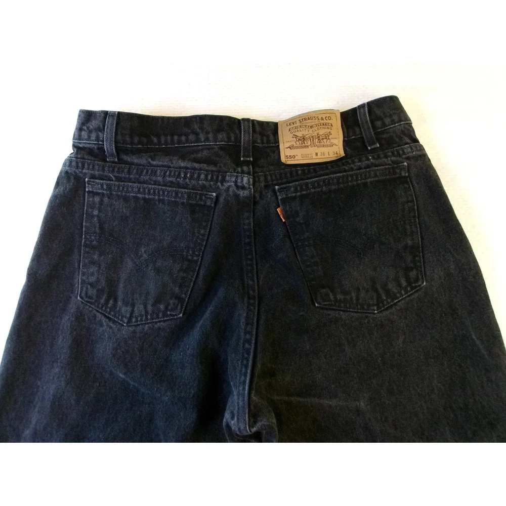 Levis‎ 550 Relaxed Fit Tapered Leg Black Orange Tab Jeans Mens 36x34 Made in USA